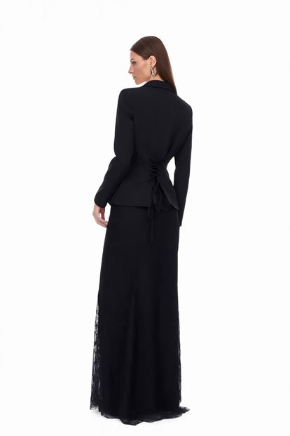 Siyah Güpür Etekli Blazer Abiye  Takım