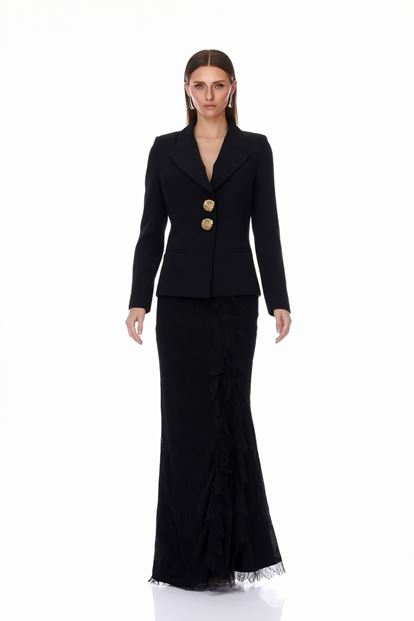 Siyah Güpür Etekli Blazer Abiye  Takım
