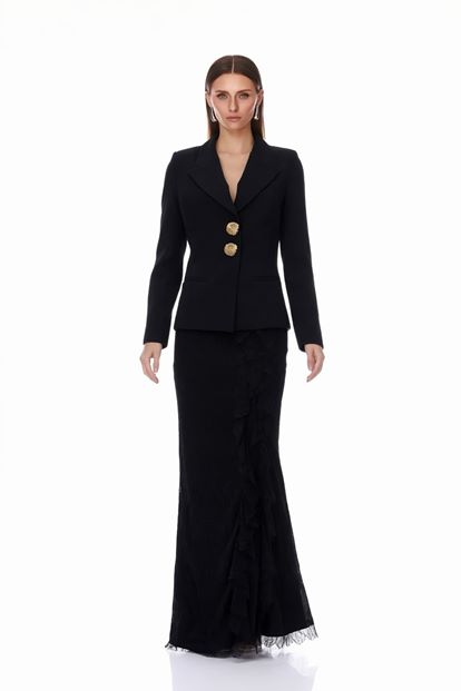 Siyah Güpür Etekli Blazer Abiye  Takım