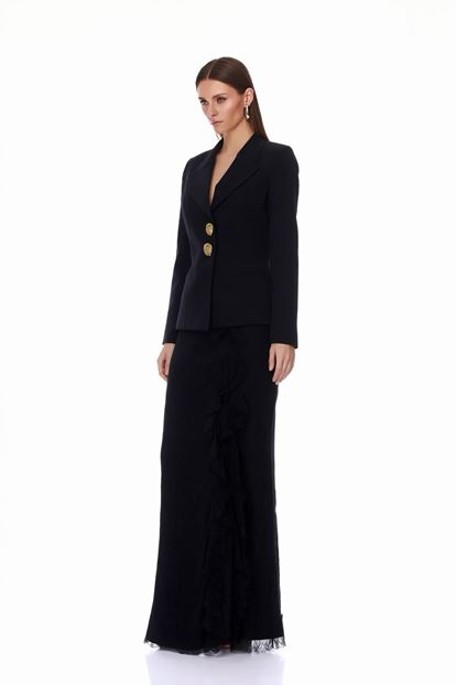 Siyah Güpür Etekli Blazer Abiye  Takım