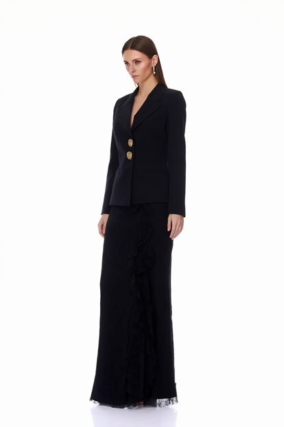 Siyah Güpür Etekli Blazer Abiye  Takım