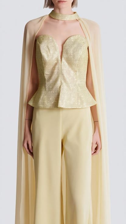 Sarı Peplum Kesim Abiye Tulum
