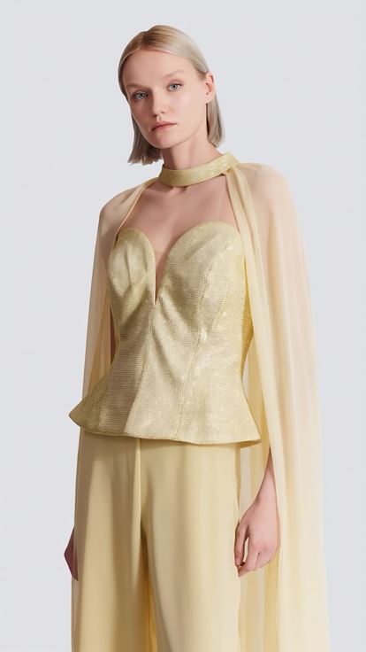 Sarı Peplum Kesim Abiye Tulum