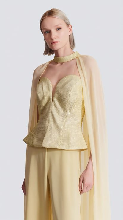 Sarı Peplum Kesim Abiye Tulum