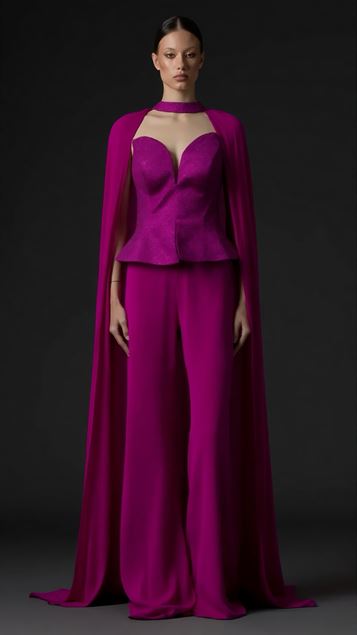 Fuşya Peplum Kesim Abiye Tulum