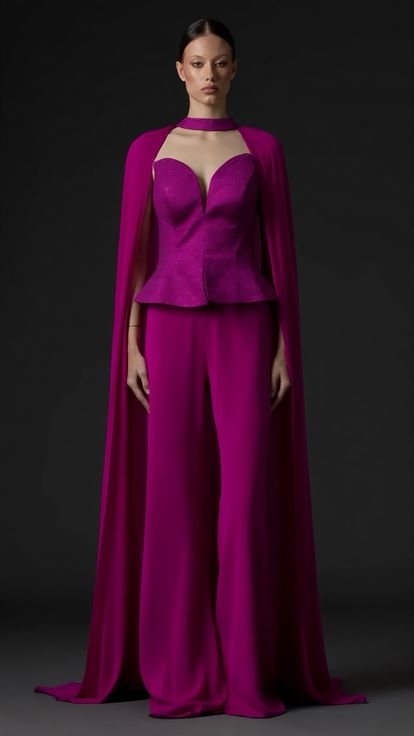 Fuşya Peplum Kesim Abiye Tulum