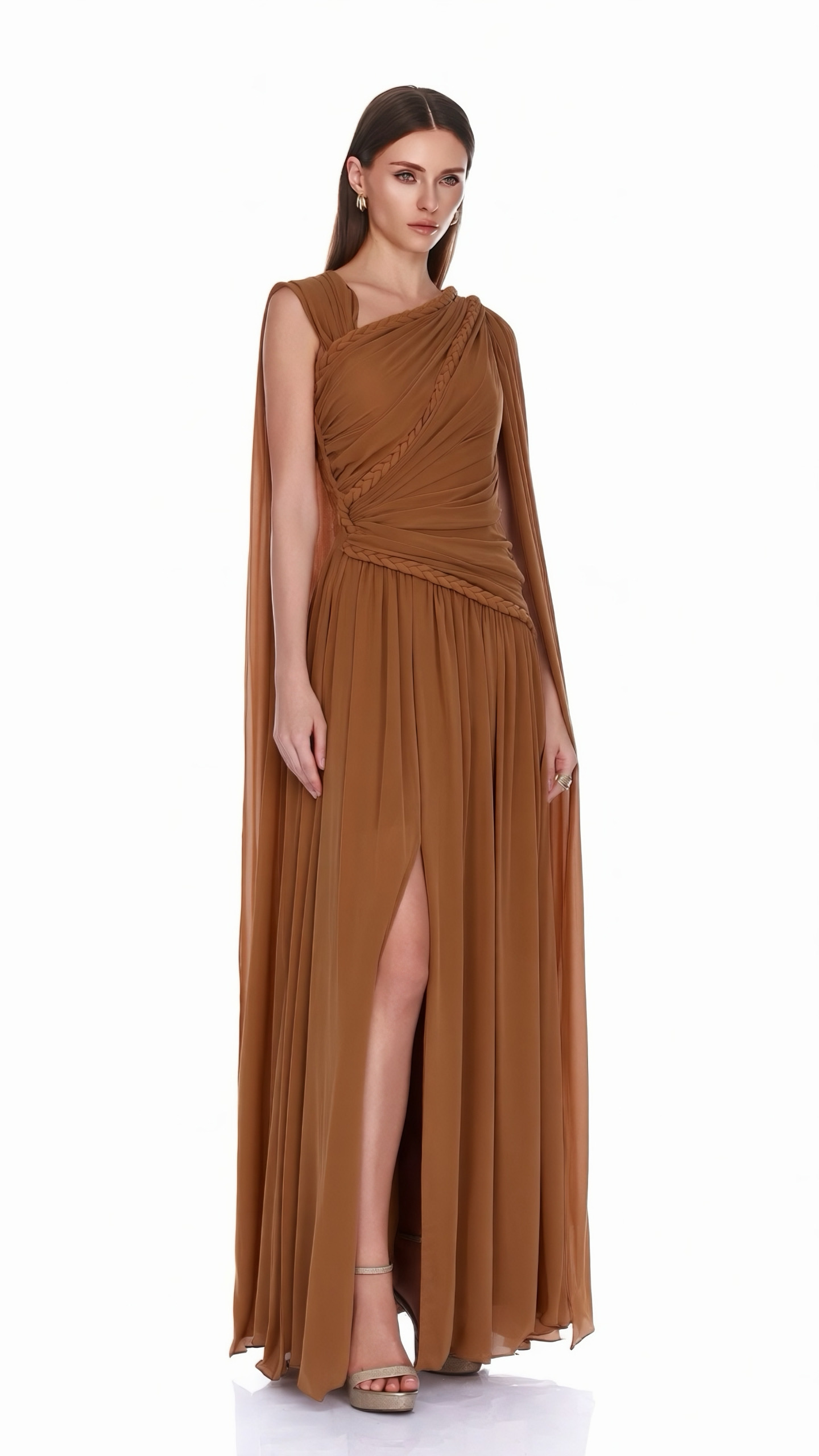 Cappuccino Knitted Detail Evening Dress