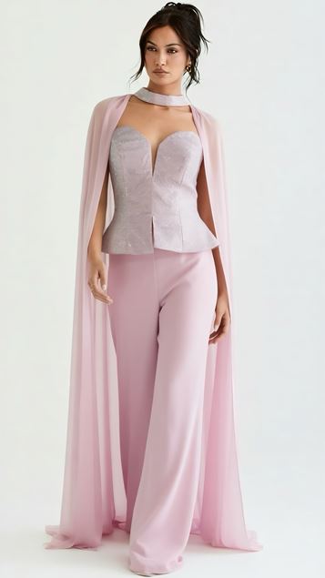 Pembe Peplum Kesim Abiye Tulum
