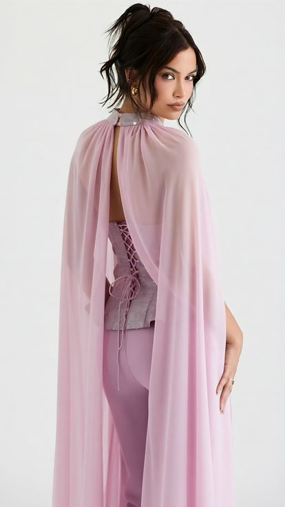 Pembe Peplum Kesim Abiye Tulum