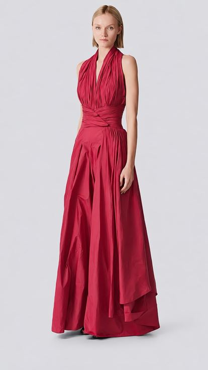 Korallenfarbener Abend Jumpsuit mit Neckholder und weitem Bein