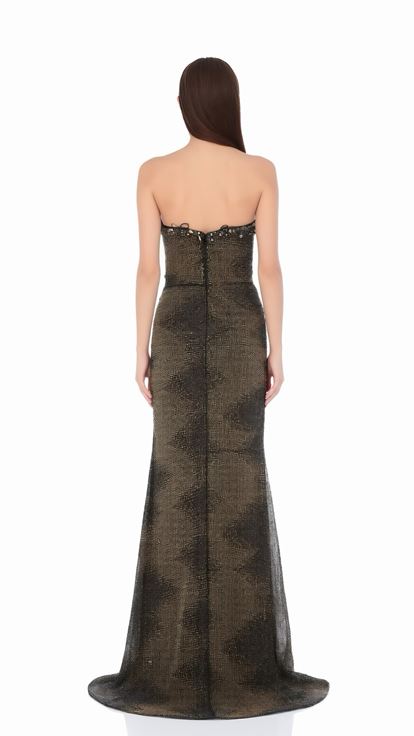 Yeşil V Yaka İşlemeli Abiye Elbise
