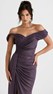 Lila Düşük Omuzlu Drapeli  Abiye Elbise