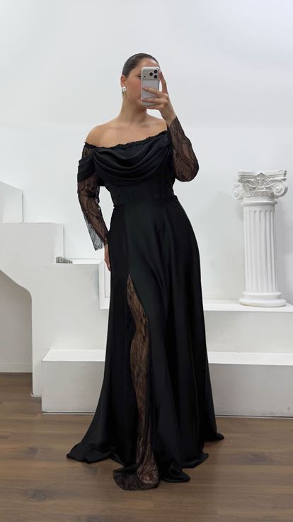Vestido de noche corsé de satén negro de talla grande