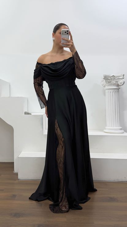 Vestido de noche corsé de satén negro de talla grande