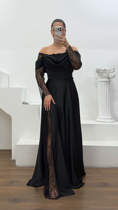 Vestido de noche corsé de satén negro de talla grande