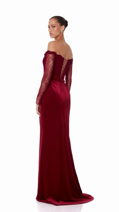 Bordo Dantelli Saten Abiye Elbise
