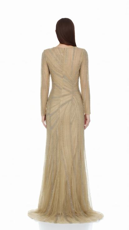 Robe de soirée crème brodée avec détail de nœud