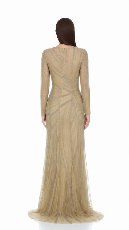 Robe de soirée crème brodée avec détail de nœud