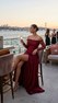 Bordo Dantelli Saten Abiye Elbise