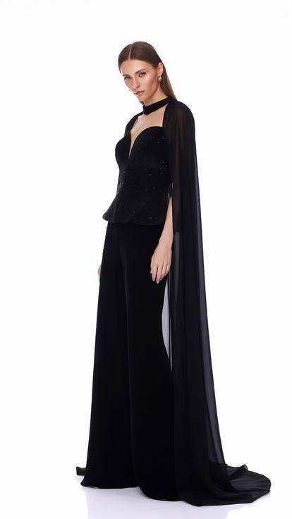 Siyah Peplum Kesim Abiye Tulum
