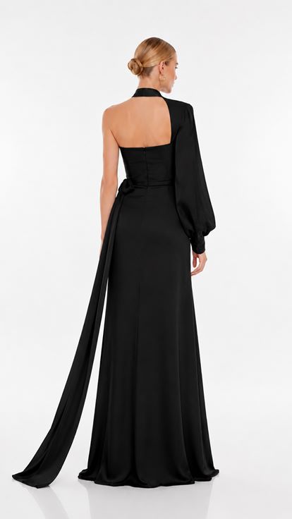 Black Strapless Evening Dress with Sleeve Detail