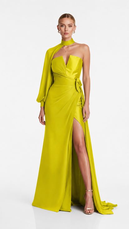Strappy Evening Dress with Peanut Sleeve Detail