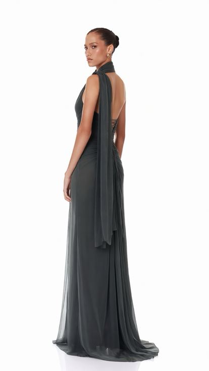 Siyah Asimetrik Taş İşlemeli Drape Detaylı Dior Organze Abiye