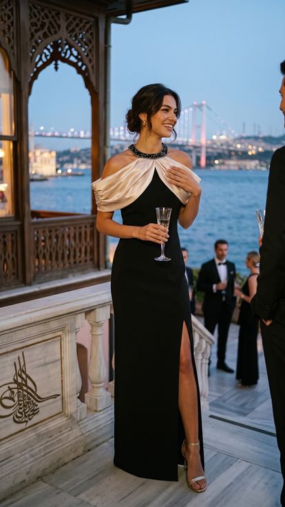 SARI Tek Omuz Asimetrik Kesim Abiye Elbise
