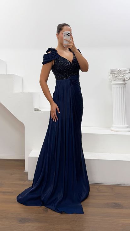 Azul Marino Elegante Vestido De Fiesta