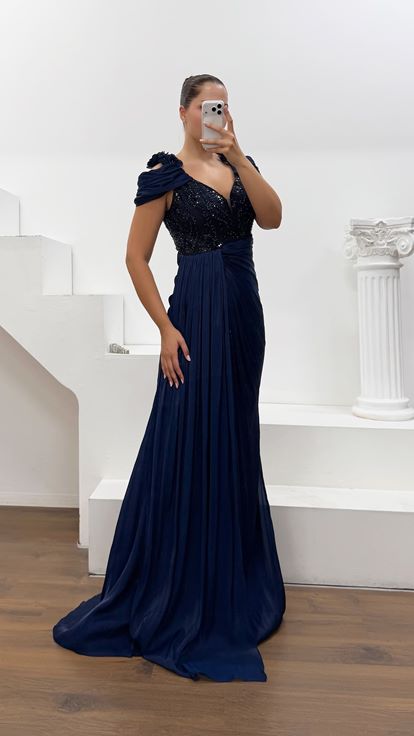 Azul Marino Elegante Vestido De Fiesta