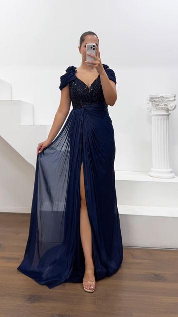 Azul Marino Elegante Vestido De Fiesta