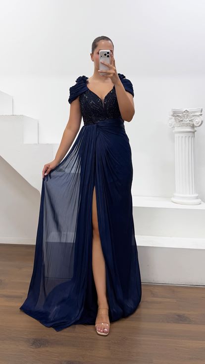 Azul Marino Elegante Vestido De Fiesta