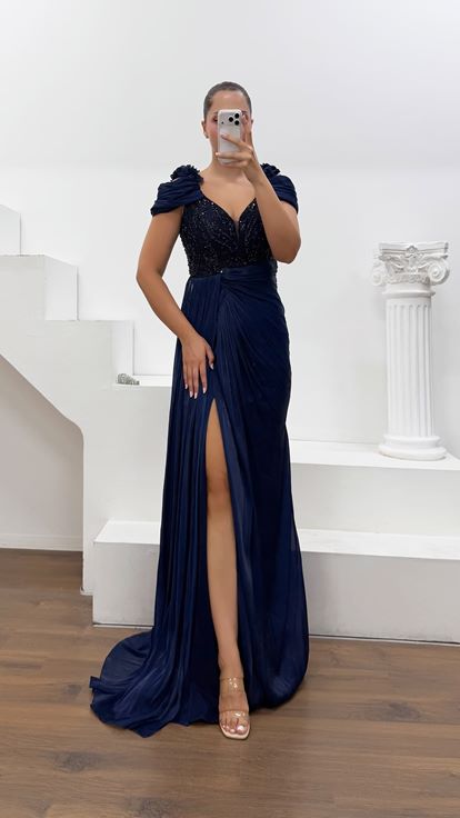 Azul Marino Elegante Vestido De Fiesta
