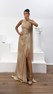 Gold Tek Omuz Yırtmaçlı Dior Organze Abiye Elbise