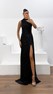 Siyah Tek Omuz Drape Detaylı Yırtmaçlı Dior Organze Abiye Elbise