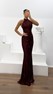 Bordo Payetli Halter Yaka Abiye Elbise