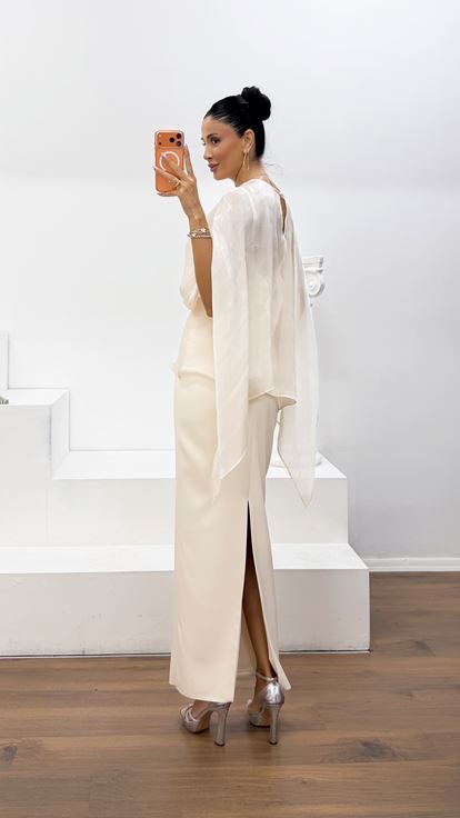 Abito da Sera Beige in Crepe Raso e Organza Dior