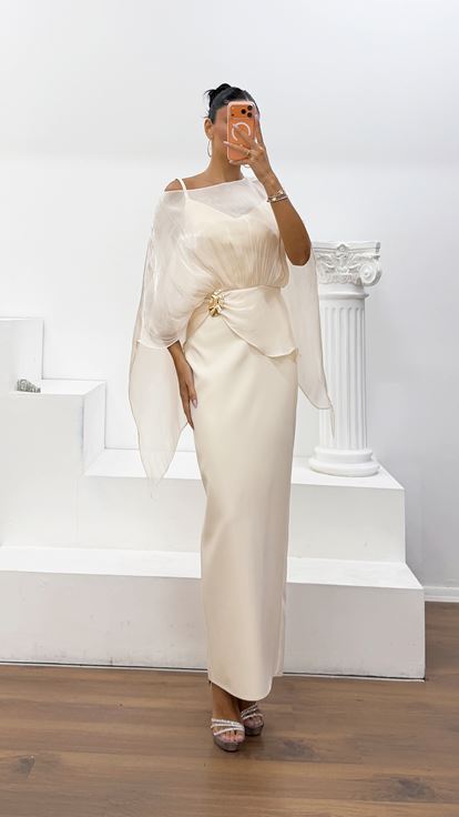 Abito da Sera Beige in Crepe Raso e Organza Dior