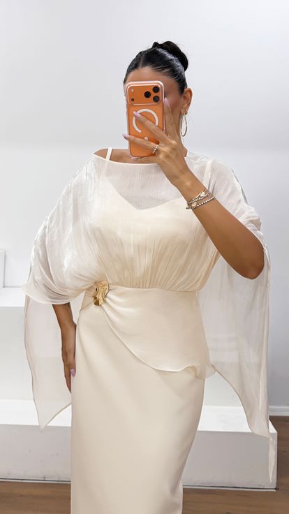 Abito da Sera Beige in Crepe Raso e Organza Dior