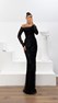 Siyah Payet Detaylı Off-Shoulder Krep Abiye Elbise
