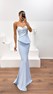 Bebe Mavisi Krep Saten Straplez Peplum Abiye Elbise
