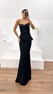 Siyah Krep Saten Straplez Peplum Detaylı Abiye Elbise
