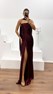 Bordo Dior Organze Yırtmaçlı Drape Detaylı Abiye Elbise