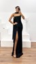 Siyah Dior Organze Straplez Yırtmaçlı Gece Elbisesi