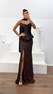 Kahverengi Straplez Peplum Bel Yırtmaçlı Abiye Elbise