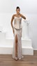 Vizon Peplum Detaylı Yırtmaçlı Straplez Abiye Elbise