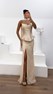 Gold Straplez Peplum Detaylı Dantel Abiye Elbise