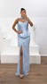 Bebe Mavisi Straplez Peplum Detaylı Yırtmaçlı Dantel Abiye Elbise