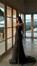 Antrasit Straplez Drape Detaylı Dior Organze Abiye Elbise