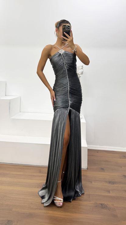 Robe de Soirée Buste Drapé en Organza Dior Anthracite